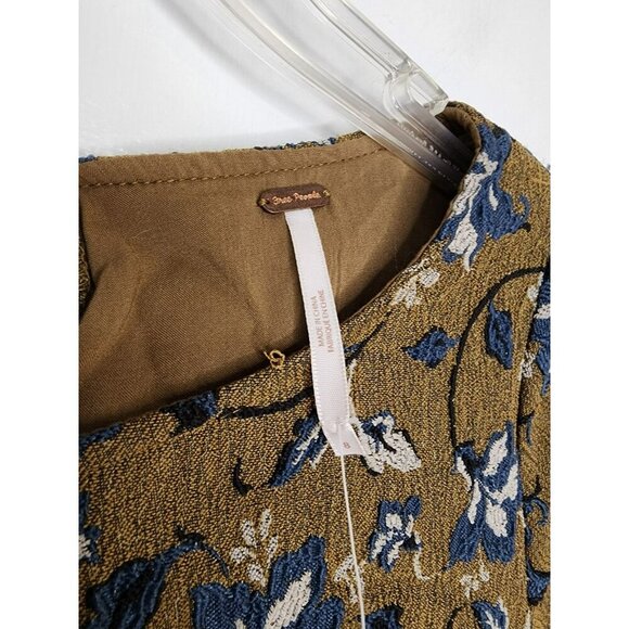 NWT FREE PEOPLE Say Yes Mini Jacquard Dress Sz 8 Green Blue Floral O Rings - Picture 3 of 6